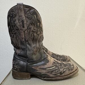 CORRAL Mens 11 D US Leather Brown Chocolate Inlay Square Toe Cowboy Boots A2828